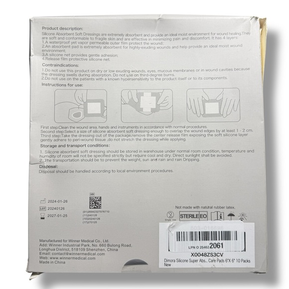 Dimora Silicone Wound Dressings Super Absorbent 10 Pack 6” x 6” Soft Wound Care - Picture 9 of 11